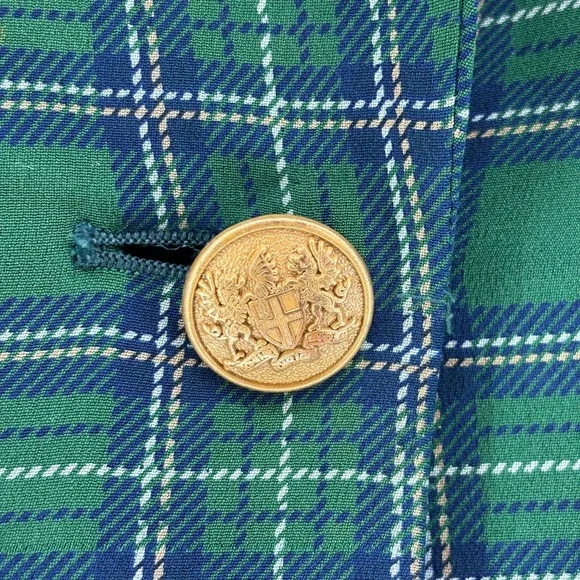 Dana Buchman Green Plaid Blazer Jacket Women Size 12 Silk Blend Academia Preppy - Picture 6 of 11